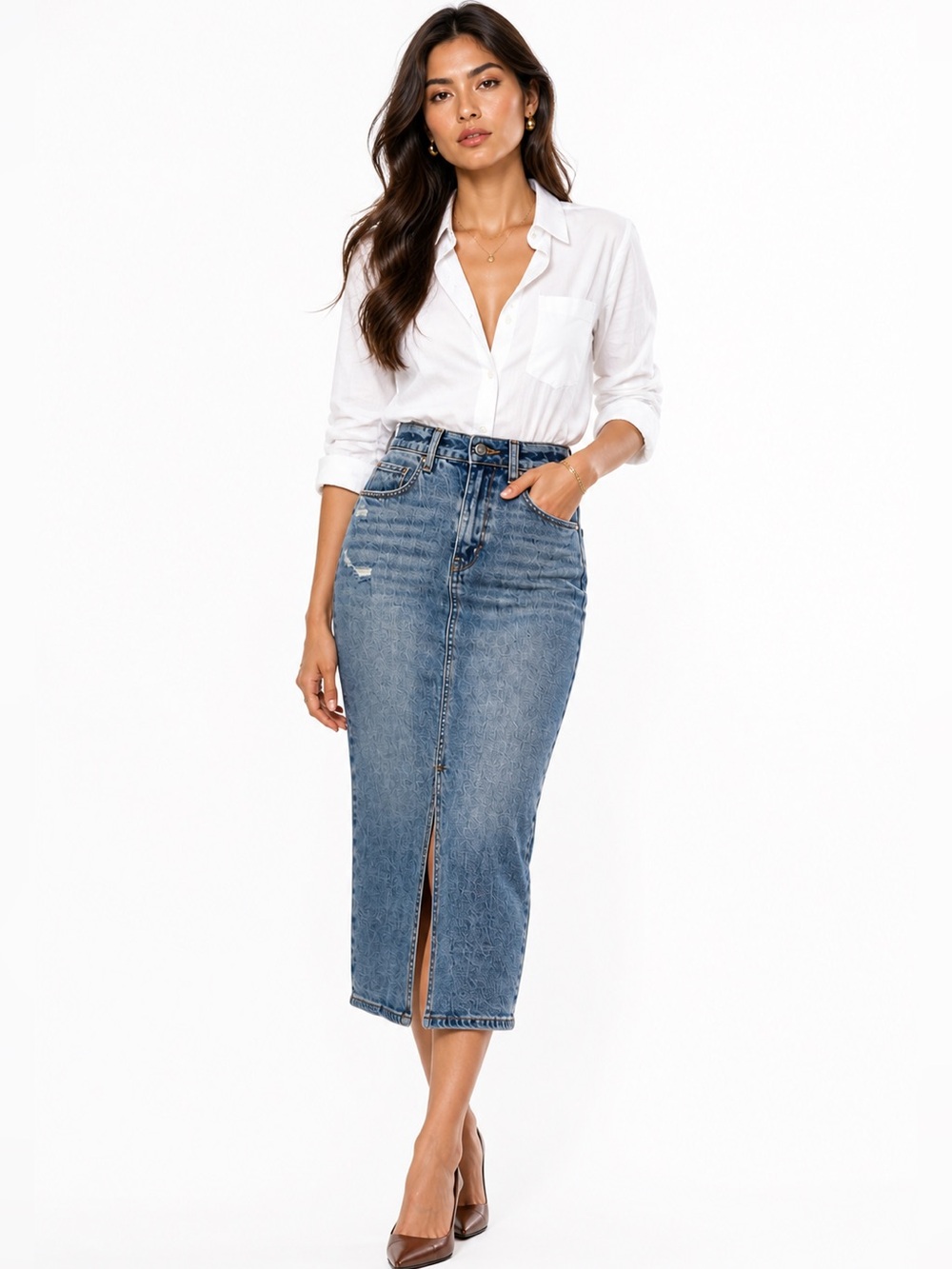 Cello Jean Skirt Blue Denim Midi Pencil Size Small